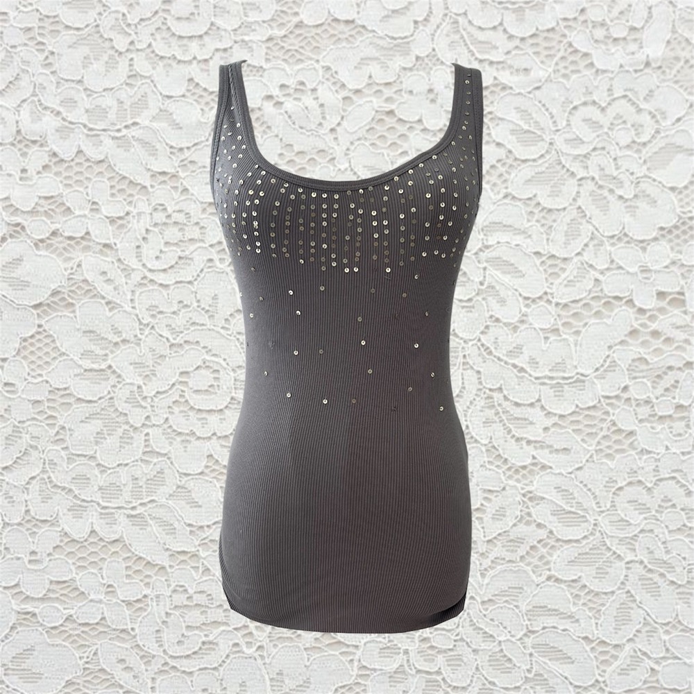 vintage grey and gold sequin fitted tank top